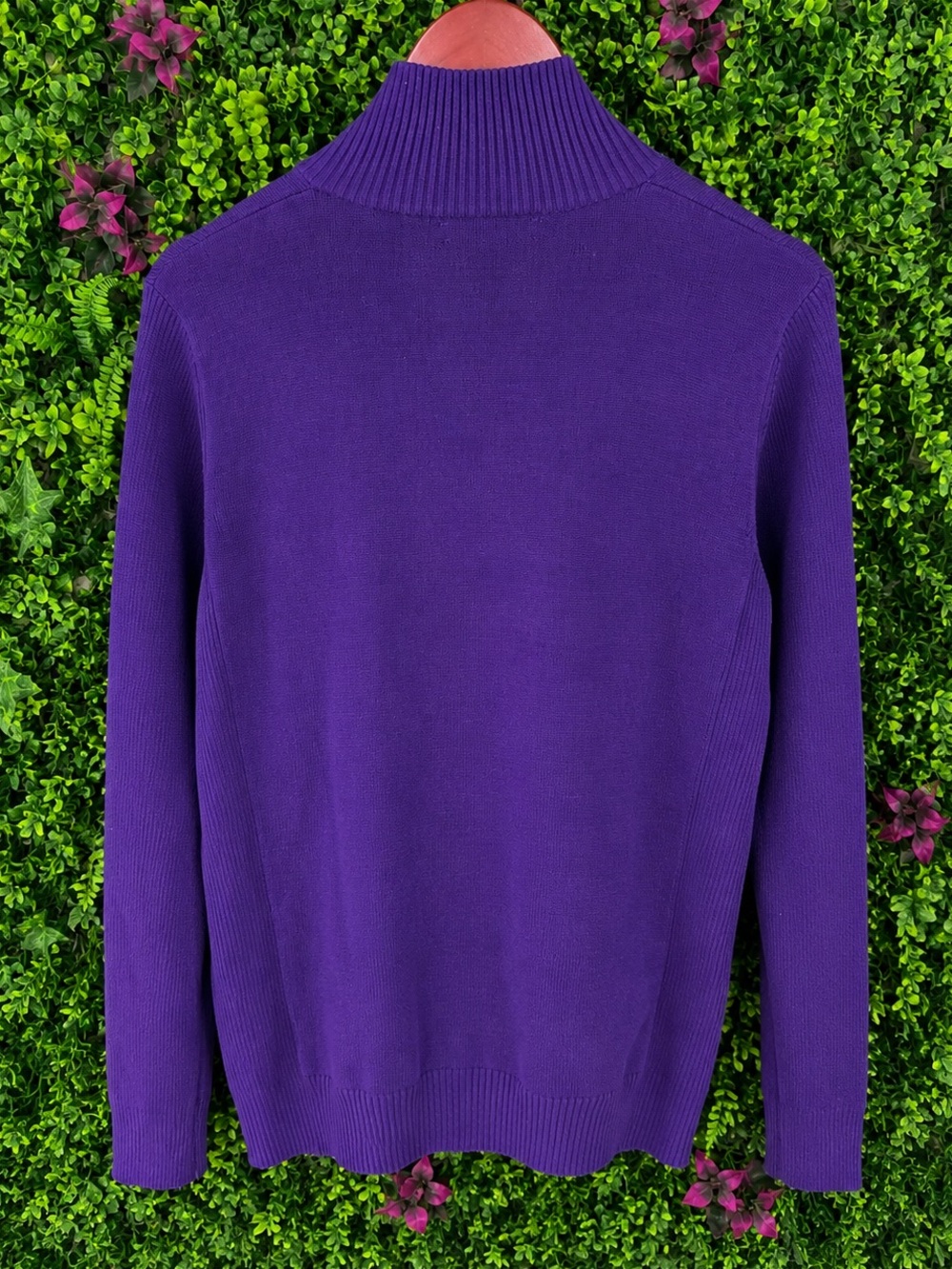 Lauren Ralph Lauren Purple Full Zip Cotton Sweater Gold Crest Logo XL - Picture 5 of 8